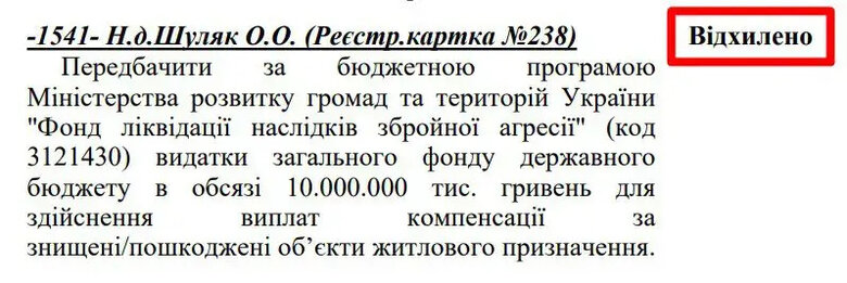 Правка про виділення 10 мільярдів на єВідновлення від депутатки Шуляк